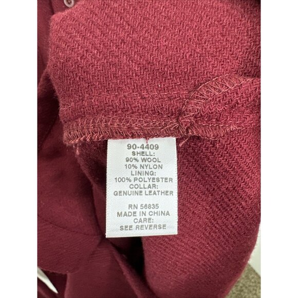 VTG 90s Cabelas Mens L Leather Collar Wool Button Shirt Jacket Shacket Red - Picture 5 of 5